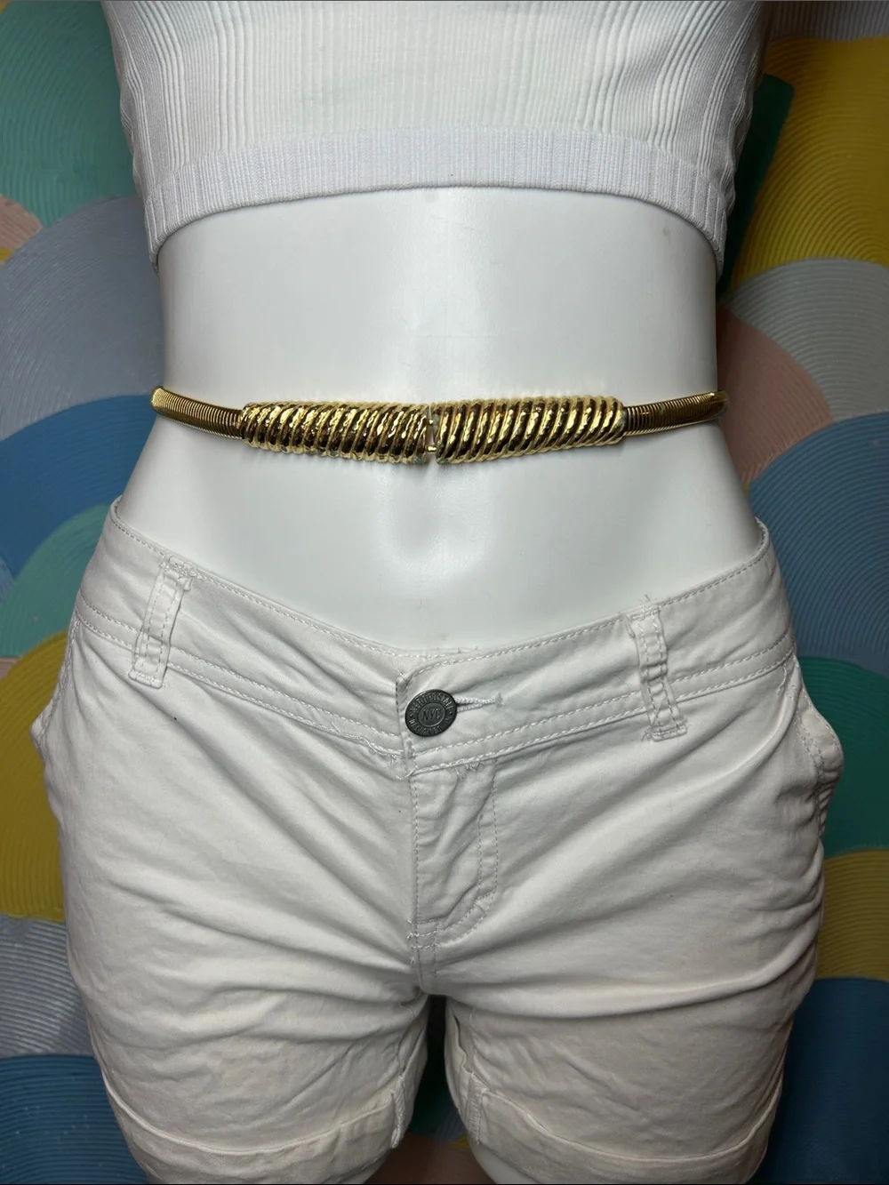 Vintage 1980s Gold Ribbed Metal Waist Chain Belt - Women Accessories